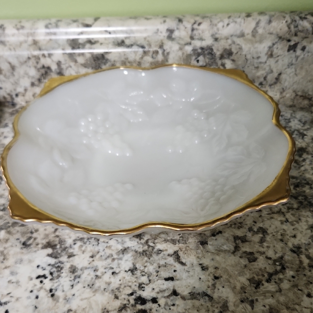 Anchor Hocking White Bowl with Gold Trim